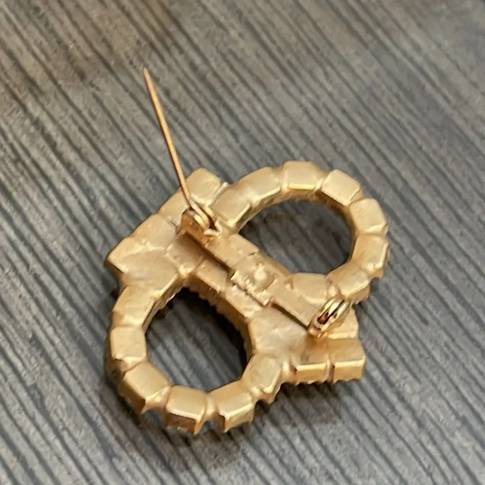 Vintage Gold-tone Crown Brooch with Rhinestones
